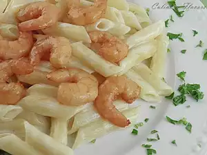 Penne Alfredo with Asian Flavored Shrimps
