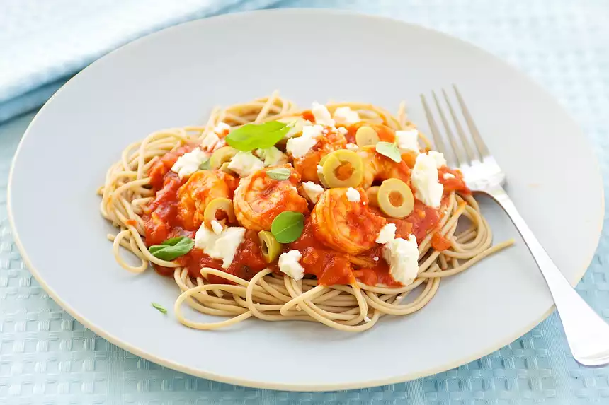 Greek Style Pasta with Shrimp and Feta