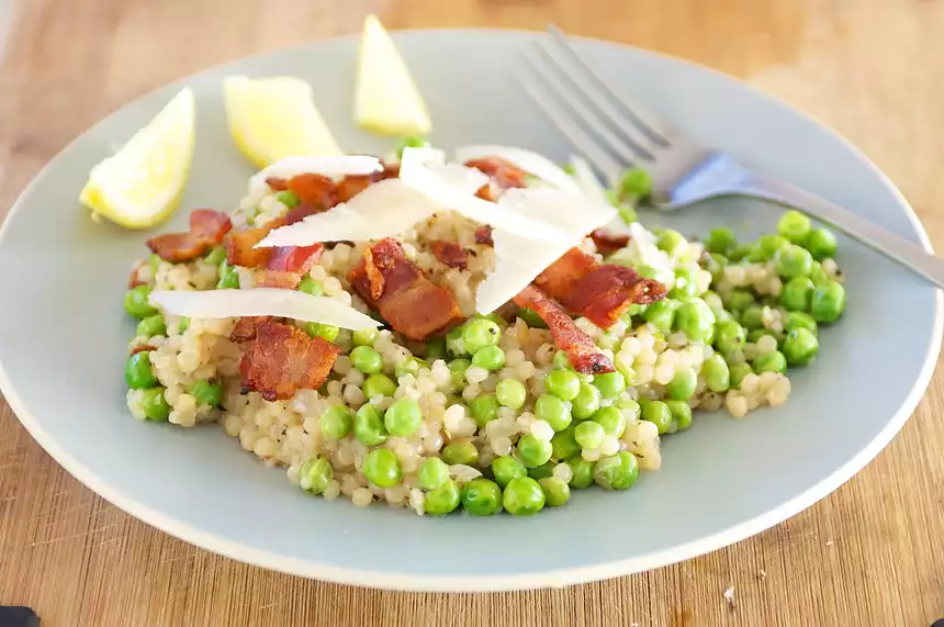 Israeli Couscous with Bacon and Peas