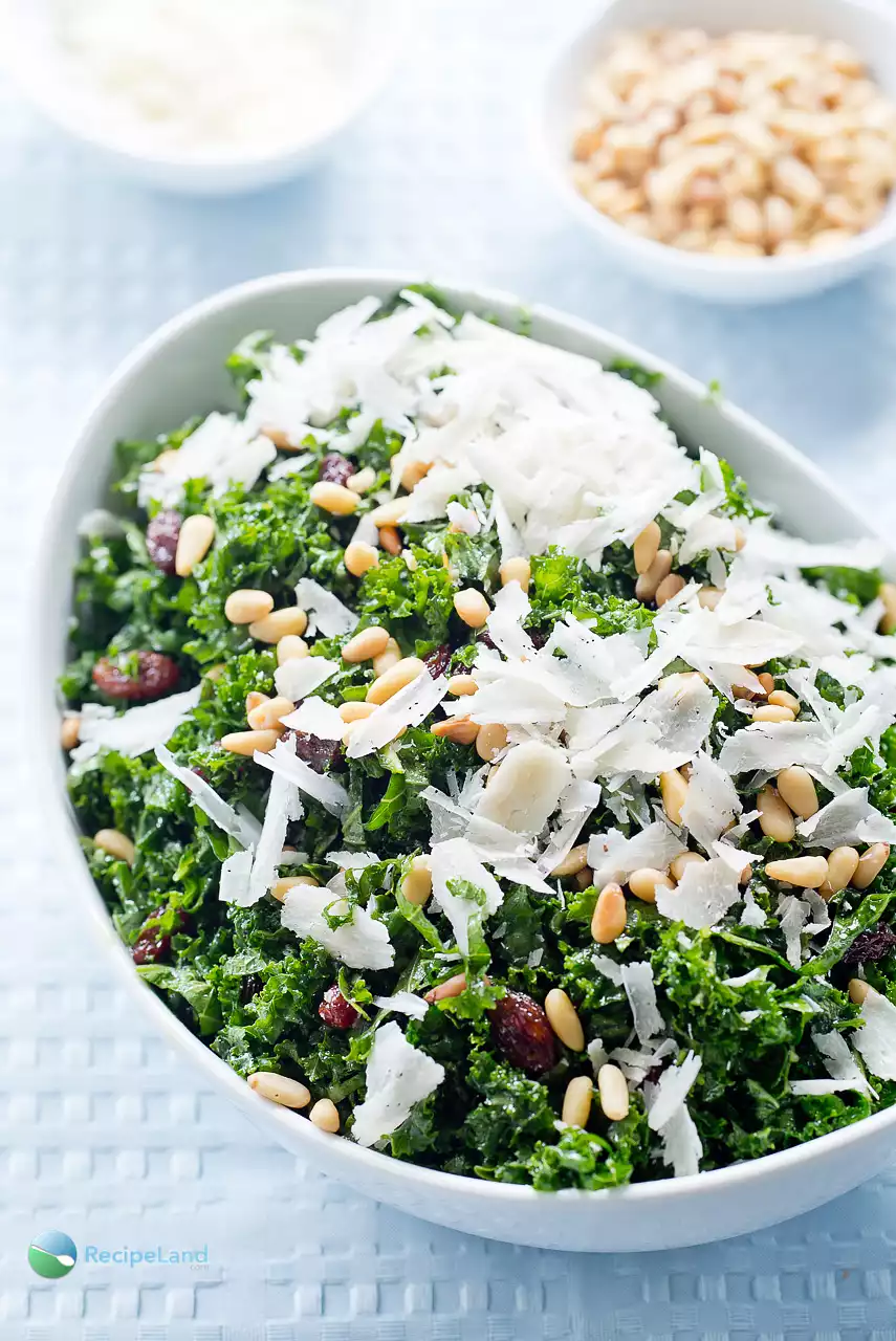 Kale Salad with Pinenuts, Currants and Parmesan